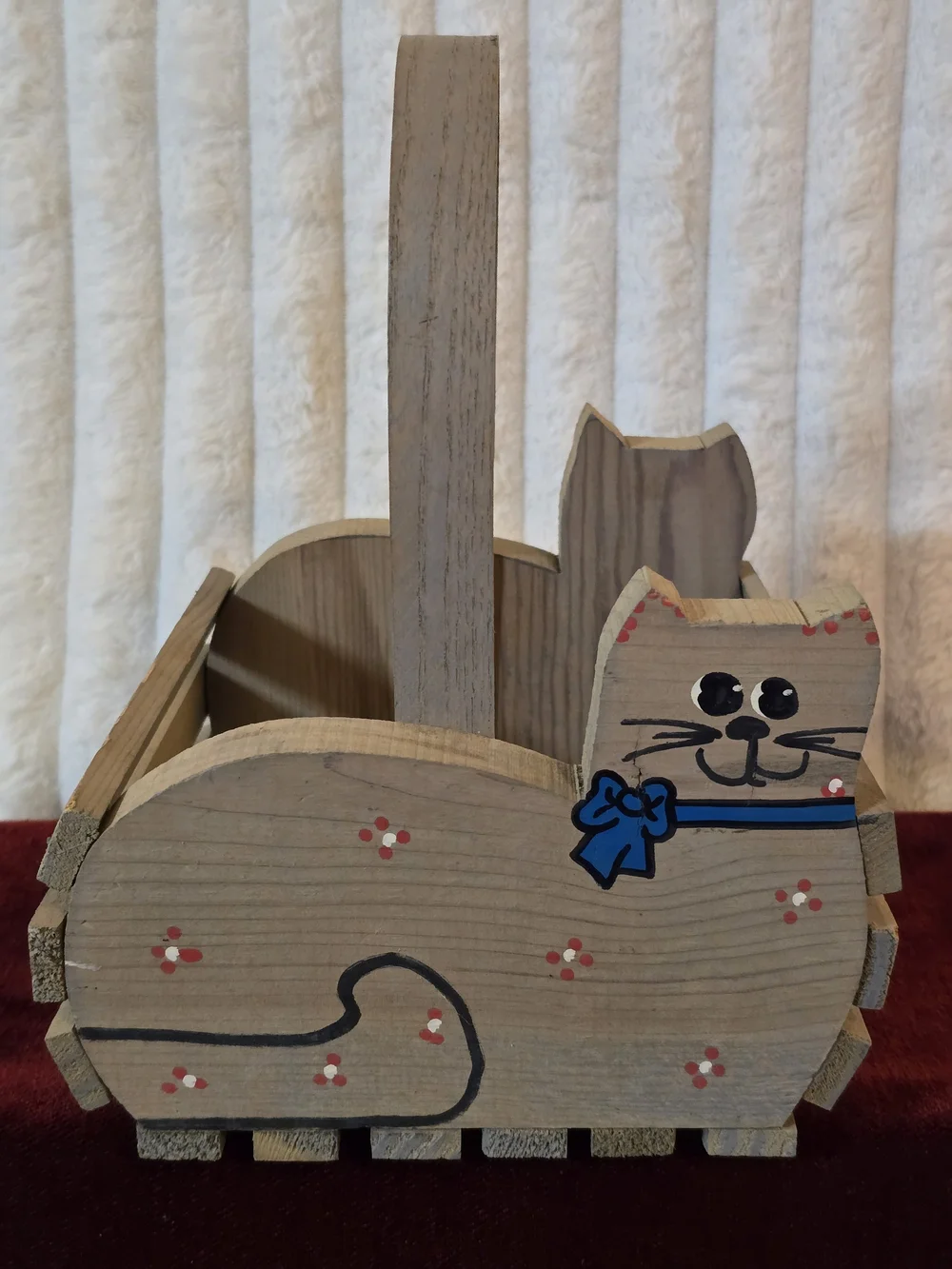 Vtg Sawmill Critters Handcrafted Wood Cat Basket Caddy Hand Painted - Tennessee